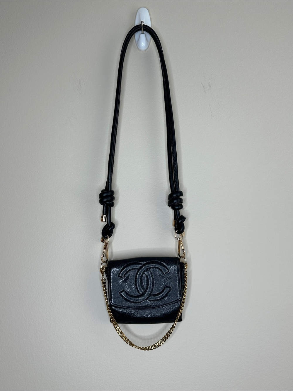 Authentic Vintage Chanel Wallet Repurposed Into Crossbody Bag with Gold Chain